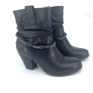 Covington Black Leather Ankle Boots with Chain Detail